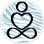Cartoon with blue striped lines in the background of a person sitting on the floor Indian style